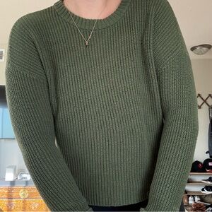American Eagle Outfitters Forest Green Crewneck Knit Sweater Minimalist Cozy